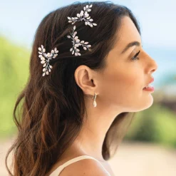Ivory & Co Pearl Hair Accessories | Silver Hair Accessories*Ivory and Co Cosmos Silver Crystal and Pearl Hair Pin Set
