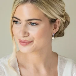 Ivory & Co Pearl Jewellery | Silver Wedding Jewellery*Ivory and Co Dublin Silver Crystal Classic Pearl Drop Earrings