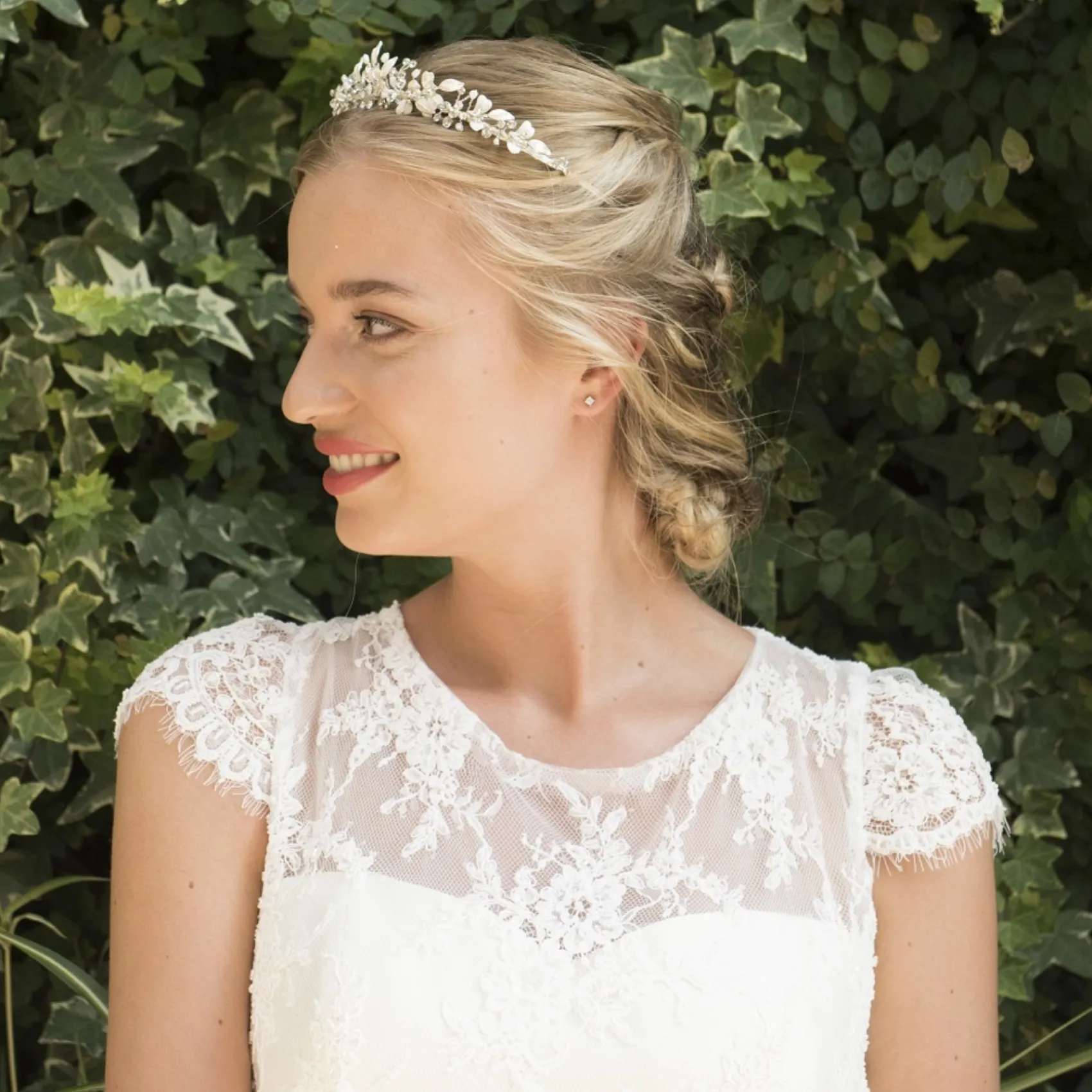 Ivory & Co Silver Hair Accessories | Wedding Tiaras*Ivory and Co Elva Silver Enamelled Leaves and Crystal Tiara