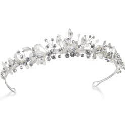 Ivory & Co Silver Hair Accessories | Wedding Tiaras*Ivory and Co Elva Silver Enamelled Leaves and Crystal Tiara
