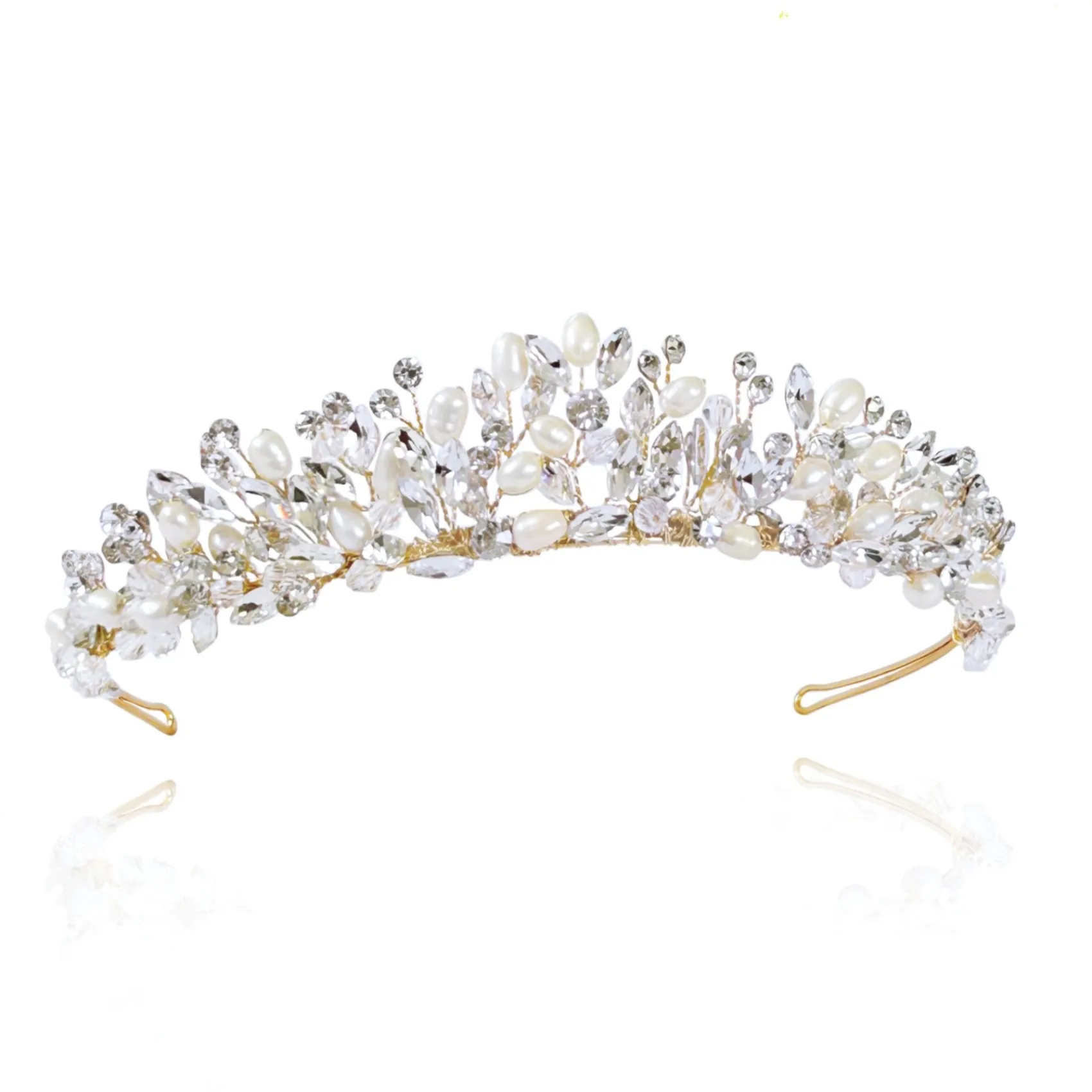 Ivory & Co Pearl Hair Accessories | Gold Hair Accessories*Ivory and Co Embrace Gold Crystal and Freshwater Pearl Tiara Ivory/ Gold