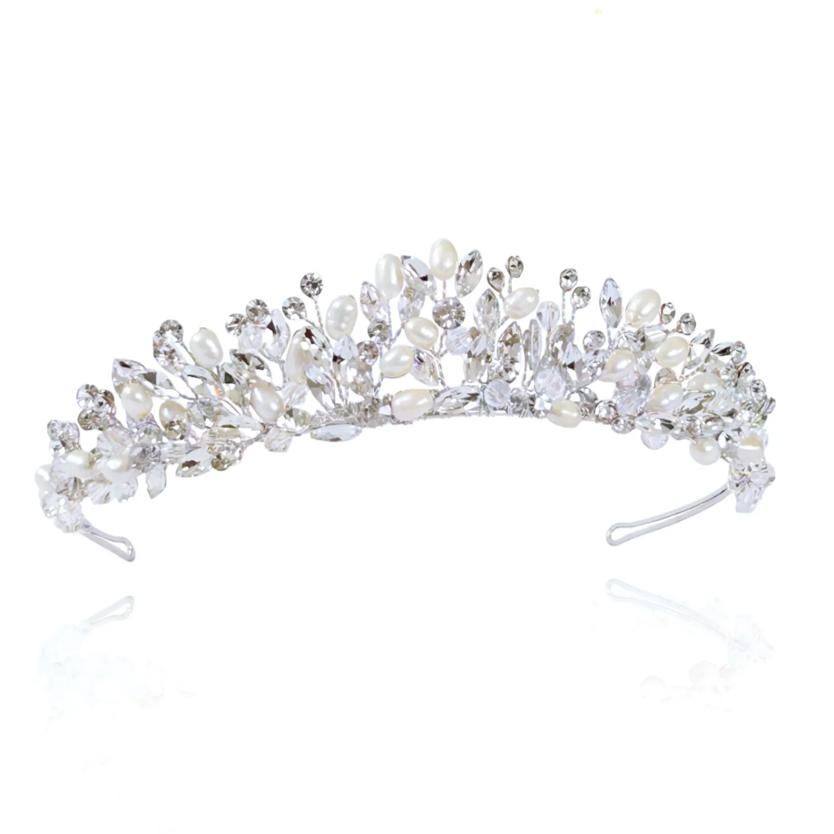 Ivory & Co Pearl Hair Accessories | Silver Hair Accessories*Ivory and Co Embrace Silver Crystal and Freshwater Pearl Tiara Ivory/ Silver