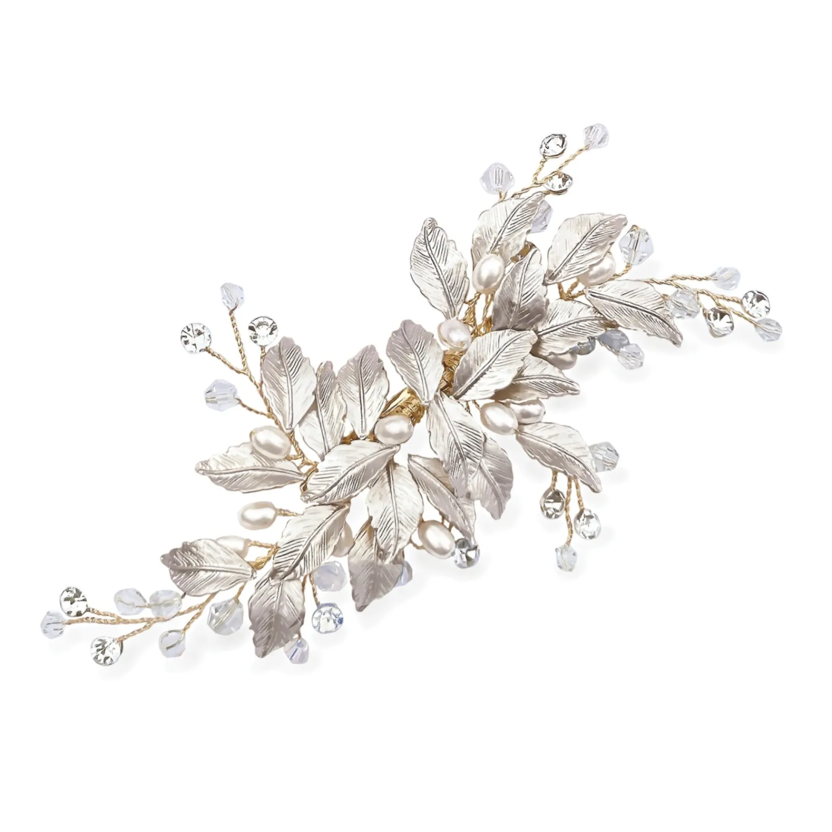 Ivory & Co Pearl Hair Accessories | Gold Hair Accessories*Ivory and Co Fairydust Gold Enamelled Leaves Wedding Hair Clip