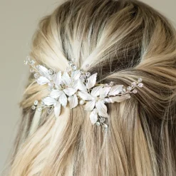 Ivory & Co Pearl Hair Accessories | Silver Hair Accessories*Ivory and Co Fairydust Silver Enamelled Leaves Wedding Hair Clip