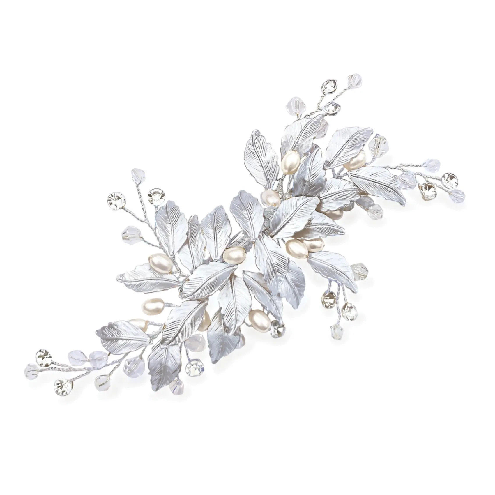 Ivory & Co Pearl Hair Accessories | Silver Hair Accessories*Ivory and Co Fairydust Silver Enamelled Leaves Wedding Hair Clip