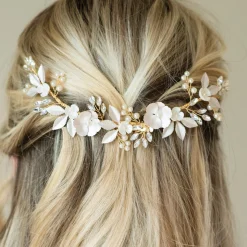 Ivory & Co Pearl Hair Accessories | Gold Hair Accessories*Ivory and Co Golden Bloom Crystal and Pearl Floral Crescent Hair Clip