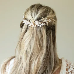 Ivory & Co Pearl Hair Accessories | Gold Hair Accessories*Ivory and Co Golden Bloom Crystal and Pearl Floral Crescent Hair Clip