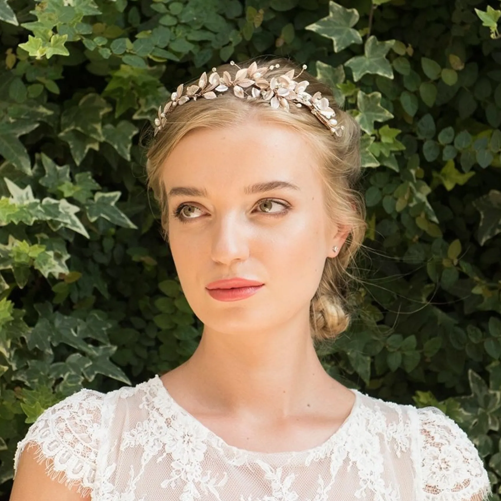 Ivory & Co Rose Gold Hair Accessories | Wedding Side Tiaras*Ivory and Co Liberty Rose Gold Flowers and Leaves Side Headpiece