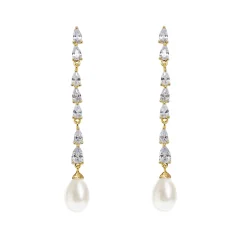 Ivory & Co Pearl Jewellery | Gold Wedding Jewellery*Ivory and Co Melbourne Gold Crystal Long Pearl Drop Earrings