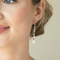 Ivory & Co Pearl Jewellery | Rose Gold Wedding Jewellery*Ivory and Co Melbourne Rose Gold Crystal Long Pearl Drop Earrings