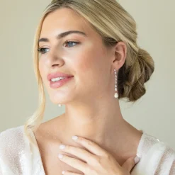Ivory & Co Pearl Jewellery | Rose Gold Wedding Jewellery*Ivory and Co Melbourne Rose Gold Crystal Long Pearl Drop Earrings