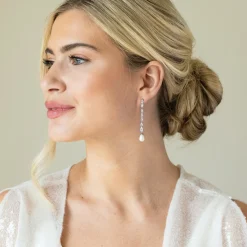 Ivory & Co Pearl Jewellery | Silver Wedding Jewellery*Ivory and Co Melbourne Silver Crystal Long Pearl Drop Earrings