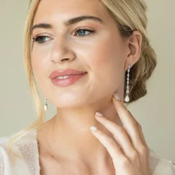 Ivory & Co Pearl Jewellery | Silver Wedding Jewellery*Ivory and Co Melbourne Silver Crystal Long Pearl Drop Earrings