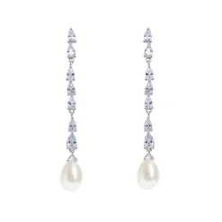 Ivory & Co Pearl Jewellery | Silver Wedding Jewellery*Ivory and Co Melbourne Silver Crystal Long Pearl Drop Earrings
