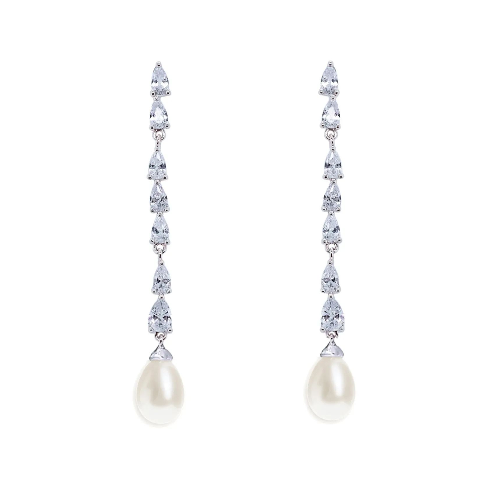 Ivory & Co Pearl Jewellery | Silver Wedding Jewellery*Ivory and Co Melbourne Silver Crystal Long Pearl Drop Earrings