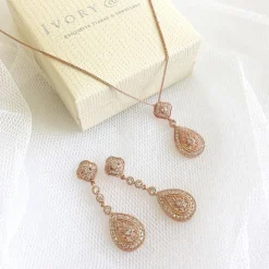 Ivory & Co Bride Gifts | Vintage Jewellery*Ivory and Co Moonstruck Rose Gold Crystal Bridal Jewellery Set