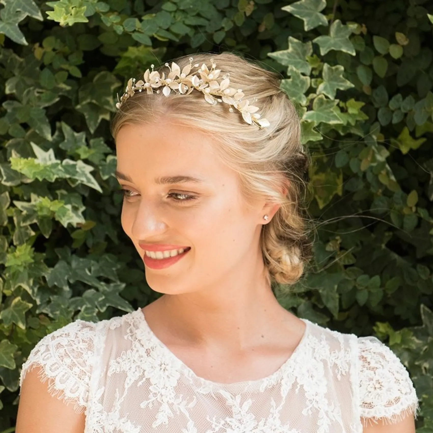 Ivory & Co Gold Hair Accessories | Wedding Side Tiaras*Ivory and Co Olympia Gold Enamelled Flowers and Leaves Side Headpiece