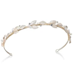 Ivory & Co Pearl Hair Accessories | Gold Hair Accessories*Ivory and Co Peach Blossom Golden Enamelled Leaves Wedding Headband