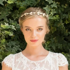Ivory & Co Pearl Hair Accessories | Gold Hair Accessories*Ivory and Co Peach Blossom Golden Enamelled Leaves Wedding Headband