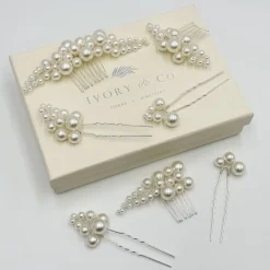 Ivory & Co Pearl Hair Accessories | Silver Hair Accessories*Ivory and Co Pearl Haze Silver Comb and Hair Pin Set