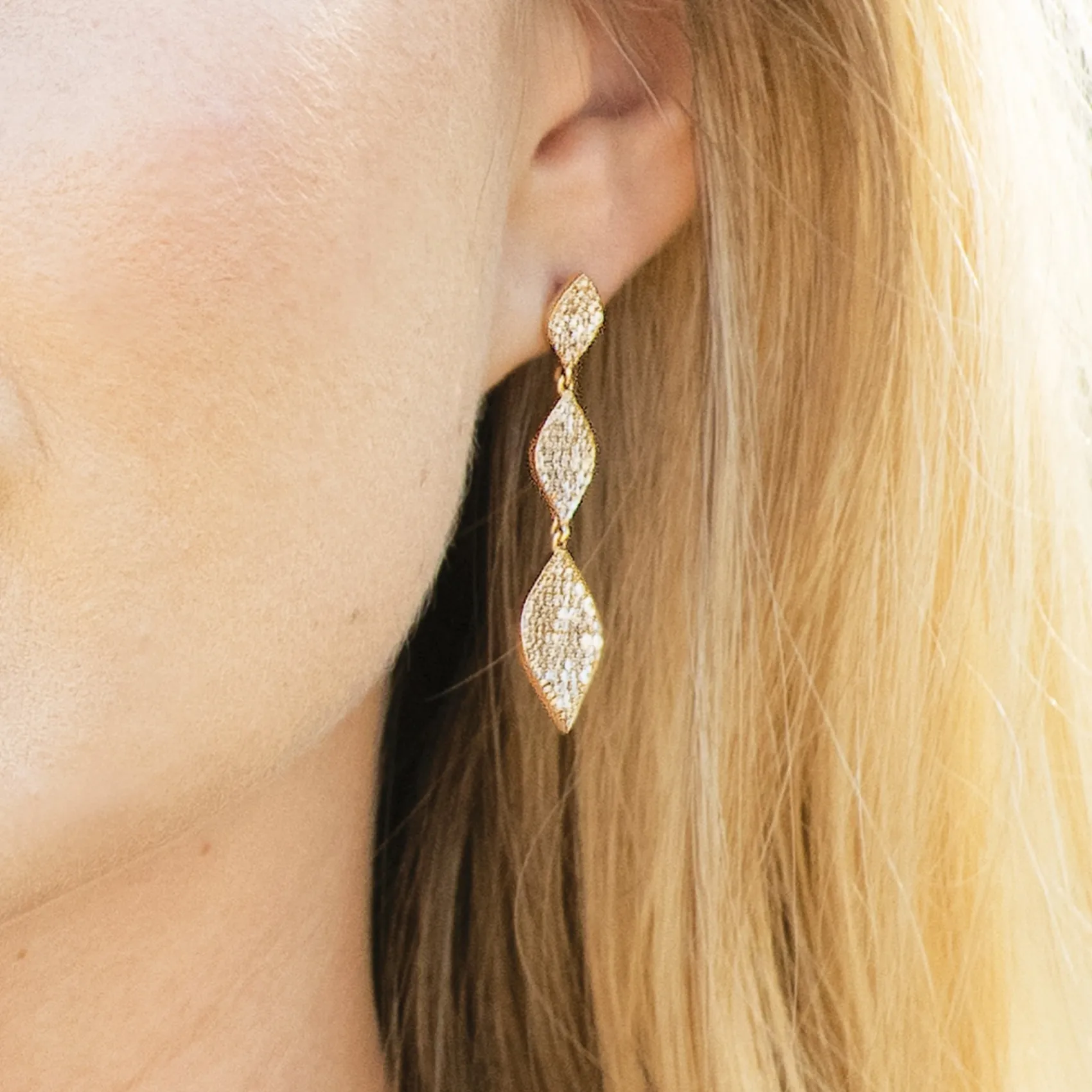 Ivory & Co Gold Prom Jewellery | Prom Earrings*Ivory and Co Rochelle Gold Crystal Pave Triple Drop Earrings