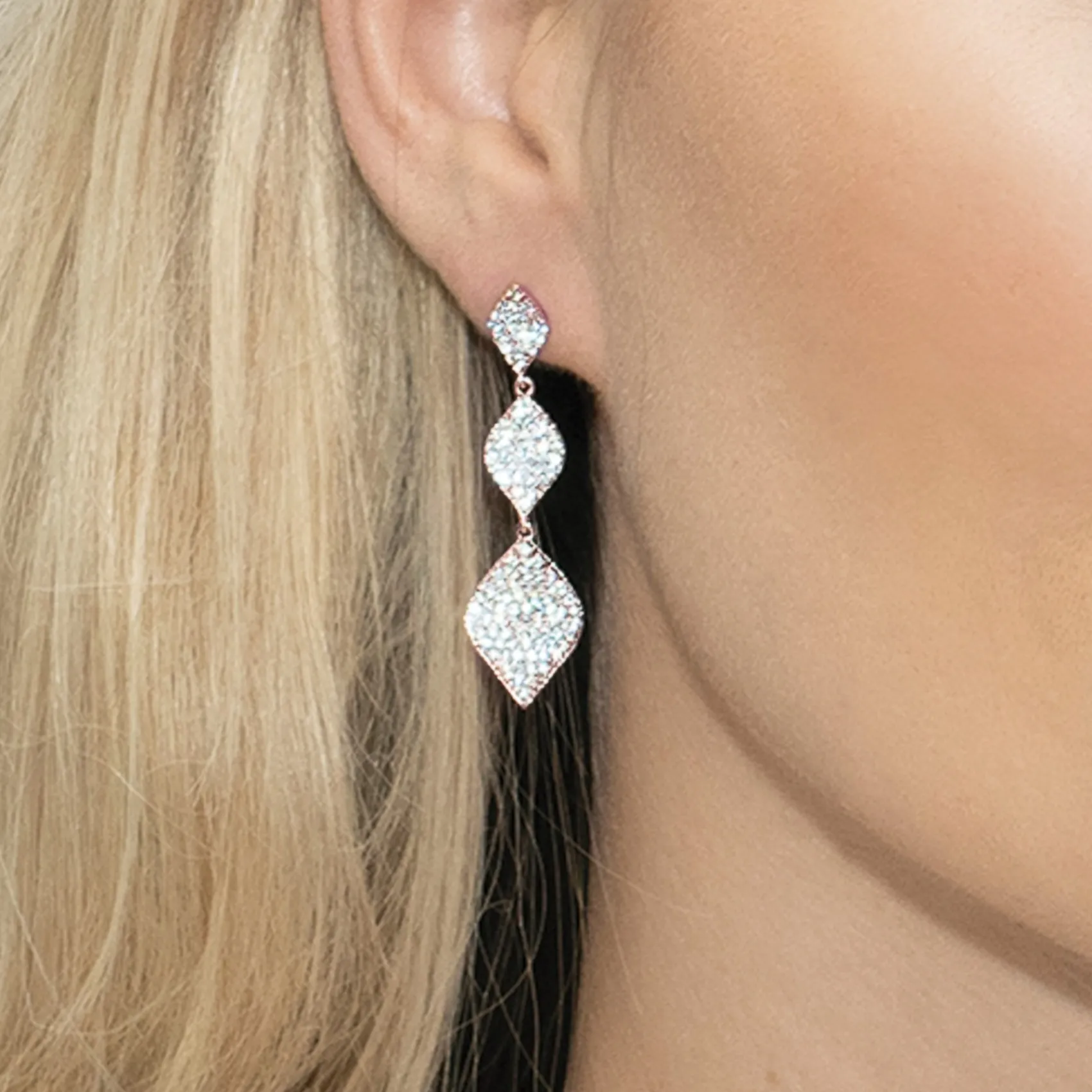 Ivory & Co Prom Earrings | Crystal Jewellery*Ivory and Co Rochelle Rose Gold Crystal Pave Triple Drop Earrings