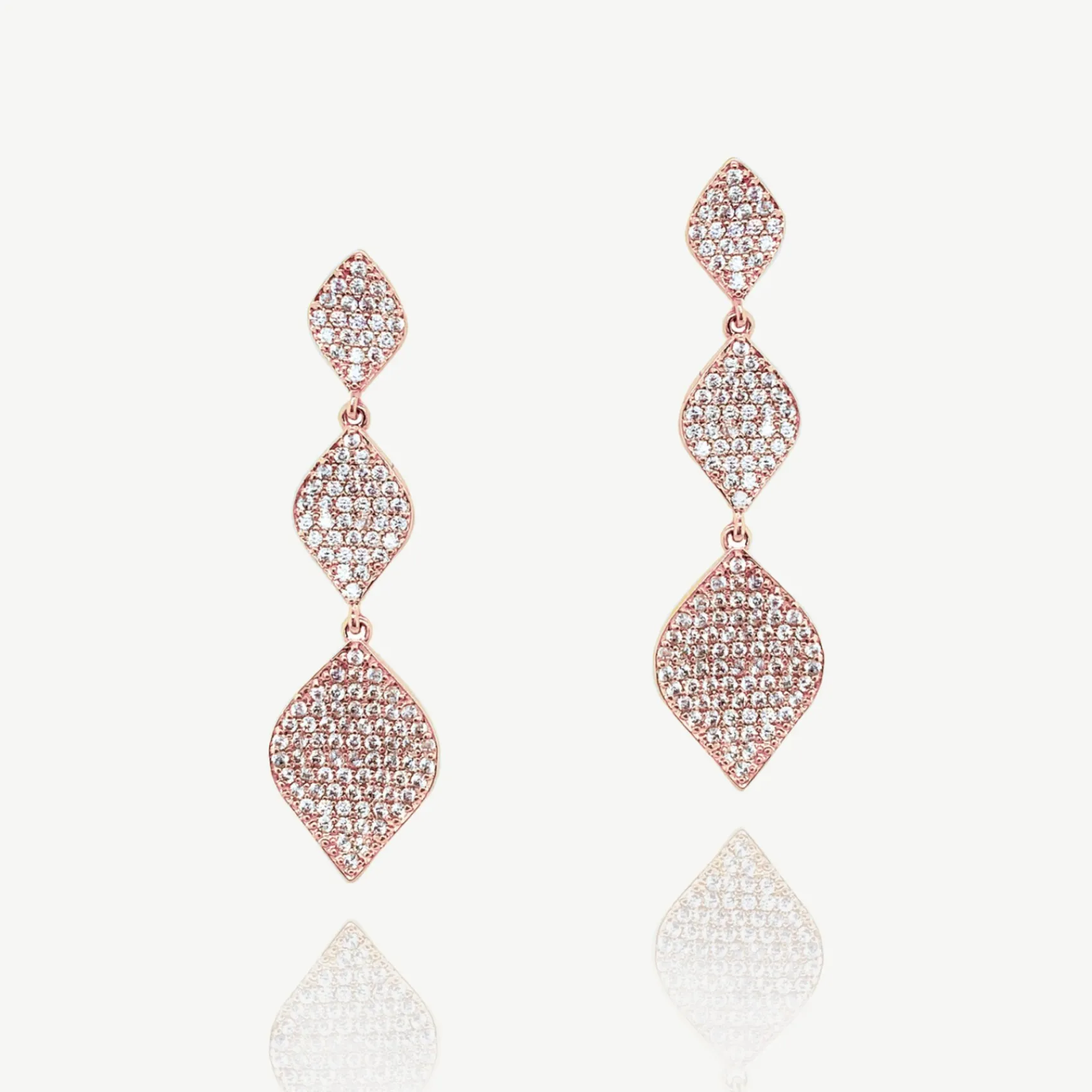 Ivory & Co Prom Earrings | Crystal Jewellery*Ivory and Co Rochelle Rose Gold Crystal Pave Triple Drop Earrings