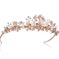 Ivory & Co Pearl Hair Accessories | Rose Gold Hair Accessories*Ivory and Co Rosalynd Rose Gold Flowers and Leaves Bridal Tiara