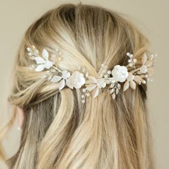 Ivory & Co Pearl Hair Accessories | Silver Hair Accessories*Ivory and Co Silver Bloom Crystal and Pearl Floral Crescent Hair Clip