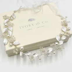 Ivory & Co Pearl Hair Accessories | Silver Hair Accessories*Ivory and Co Skylark Silver Leaves and Pearl Hair Vine