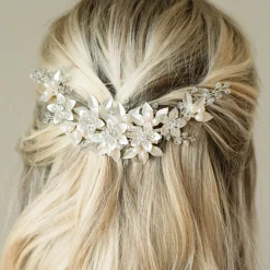 Ivory & Co Pearl Hair Accessories | Silver Hair Accessories*Ivory and Co Spring Blossom Enamelled Floral Crescent Bridal Hair Clip Ivory/ Silver