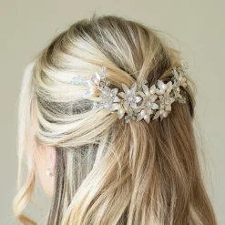 Ivory & Co Pearl Hair Accessories | Silver Hair Accessories*Ivory and Co Spring Blossom Enamelled Floral Crescent Bridal Hair Clip Ivory/ Silver