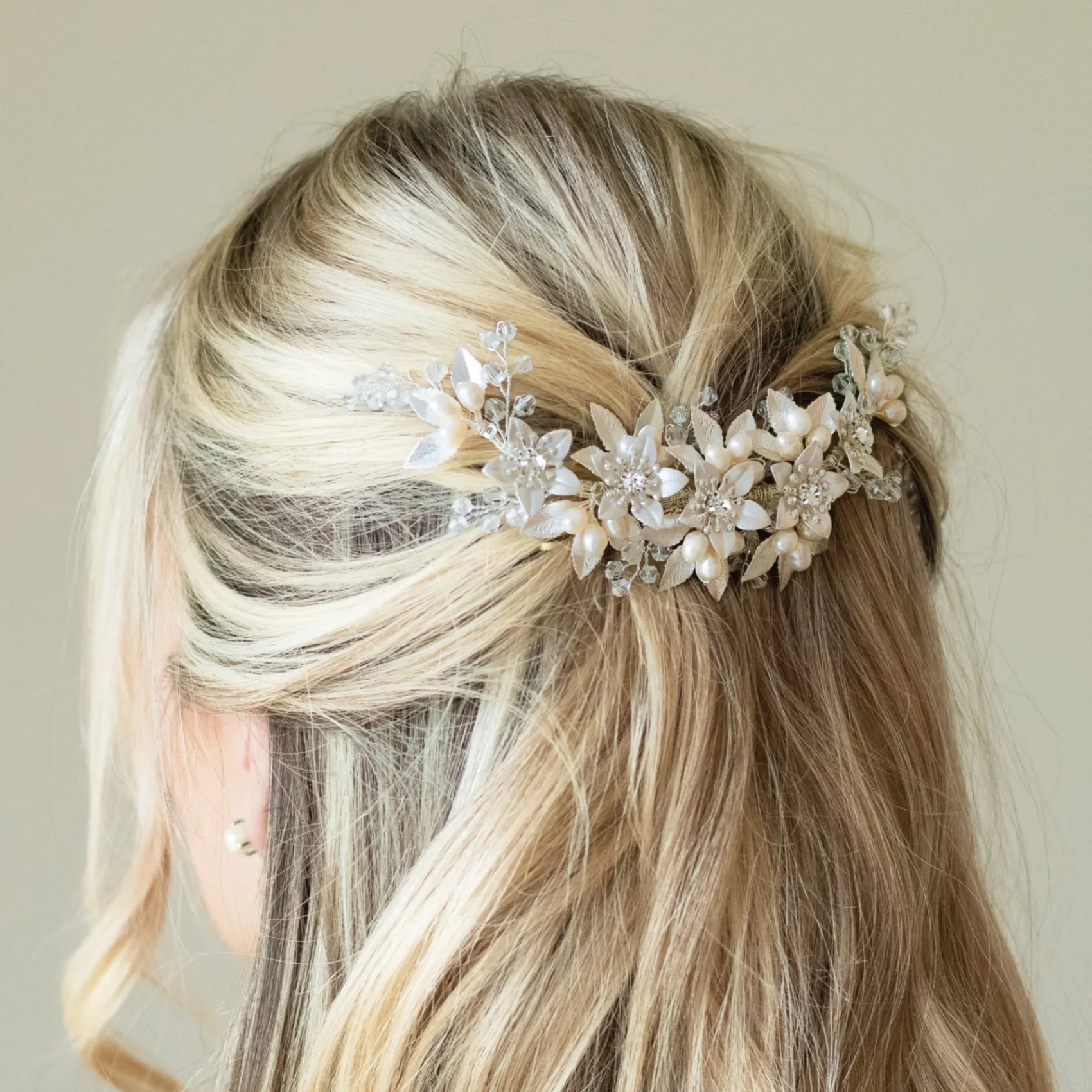Ivory & Co Pearl Hair Accessories | Silver Hair Accessories*Ivory and Co Spring Blossom Enamelled Floral Crescent Bridal Hair Clip Ivory/ Silver