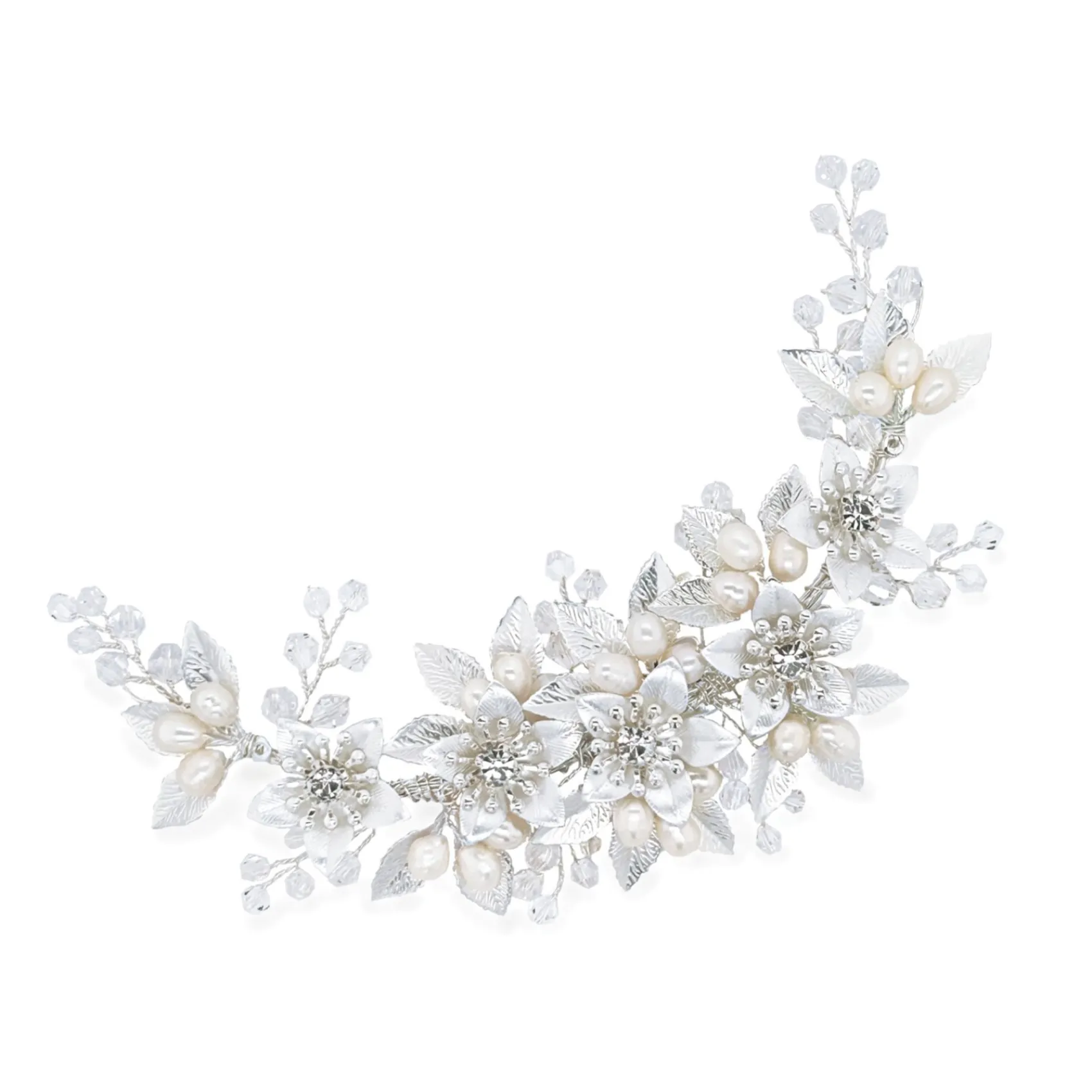 Ivory & Co Pearl Hair Accessories | Silver Hair Accessories*Ivory and Co Spring Blossom Enamelled Floral Crescent Bridal Hair Clip Ivory/ Silver