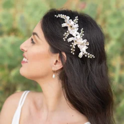 Ivory & Co Pearl Hair Accessories | Gold Hair Accessories*Ivory and Co Spring Dream Gold Floral Pearl Hair Clip