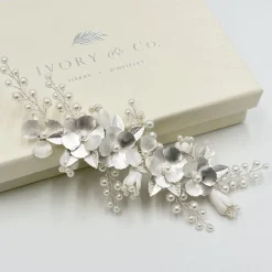 Ivory & Co Pearl Hair Accessories | Silver Hair Accessories*Ivory and Co Spring Dream Silver Floral Pearl Hair Clip