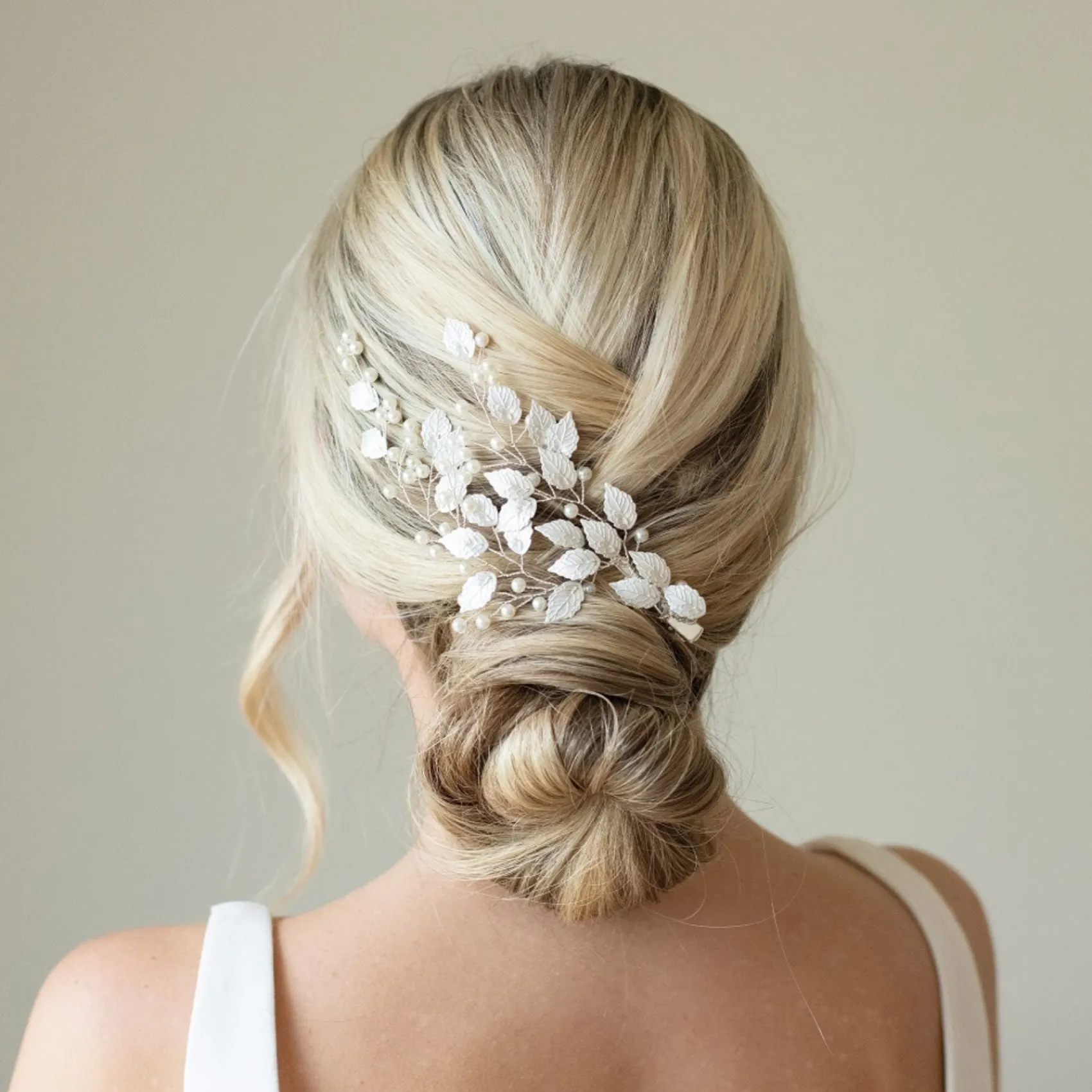 Ivory & Co Pearl Hair Accessories | Silver Hair Accessories*Ivory and Co Summer Breeze Silver Enamelled Leaf and Pearl Sprig Clip