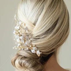 Ivory & Co Pearl Hair Accessories | Wedding Headpieces*Ivory and Co Summer Breeze Gold Enamelled Leaf and Pearl Sprig Clip