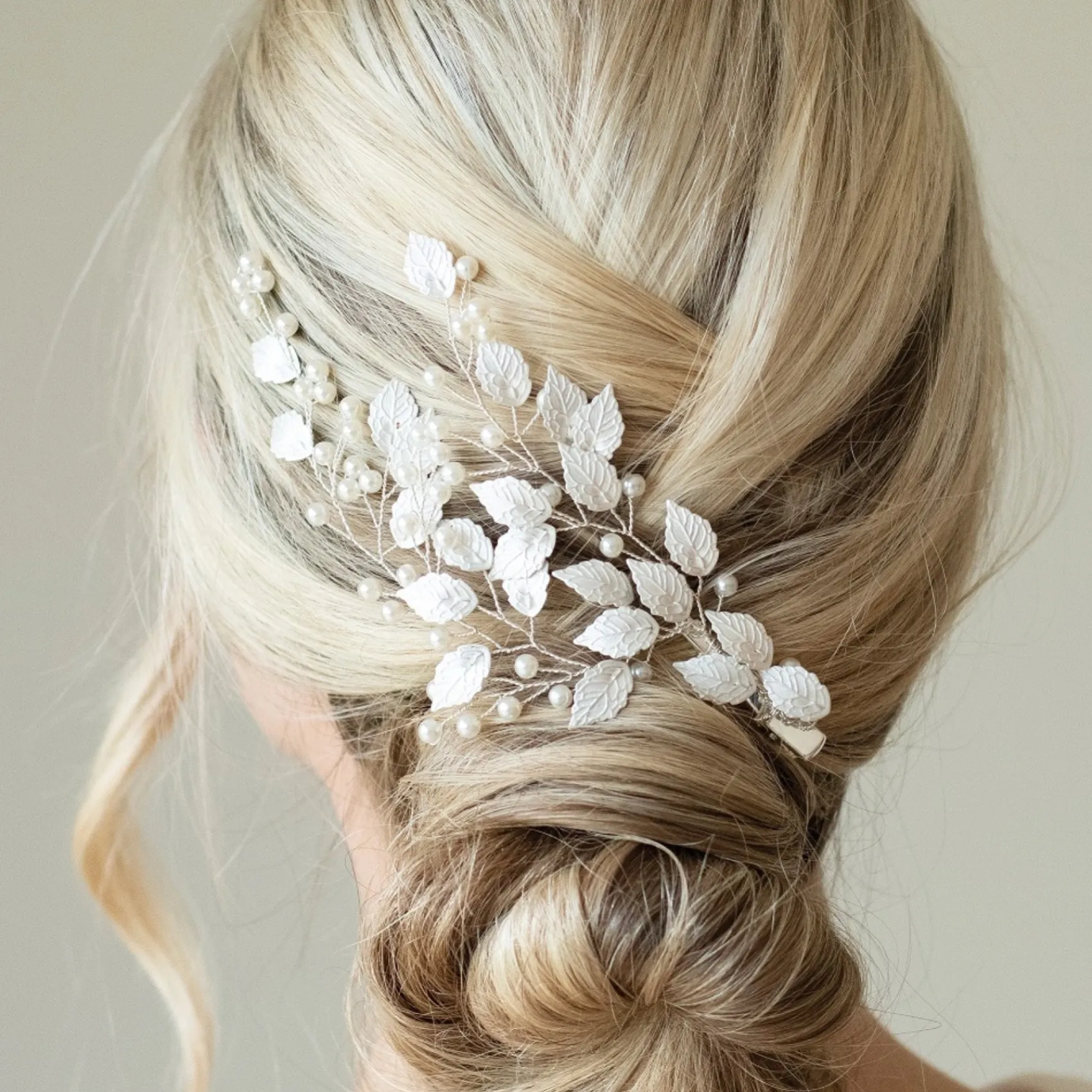 Ivory & Co Pearl Hair Accessories | Silver Hair Accessories*Ivory and Co Summer Breeze Silver Enamelled Leaf and Pearl Sprig Clip