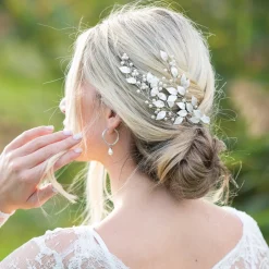 Ivory & Co Pearl Hair Accessories | Silver Hair Accessories*Ivory and Co Summer Breeze Silver Enamelled Leaf and Pearl Sprig Clip