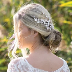Ivory & Co Pearl Hair Accessories | Silver Hair Accessories*Ivory and Co Summer Breeze Silver Enamelled Leaf and Pearl Sprig Clip