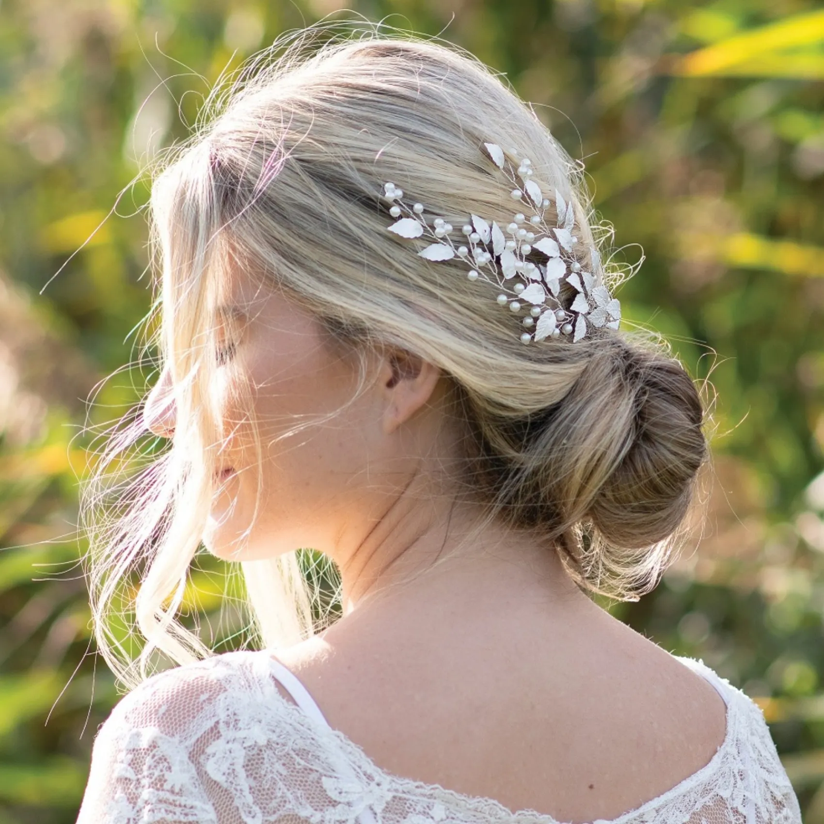 Ivory & Co Pearl Hair Accessories | Silver Hair Accessories*Ivory and Co Summer Breeze Silver Enamelled Leaf and Pearl Sprig Clip