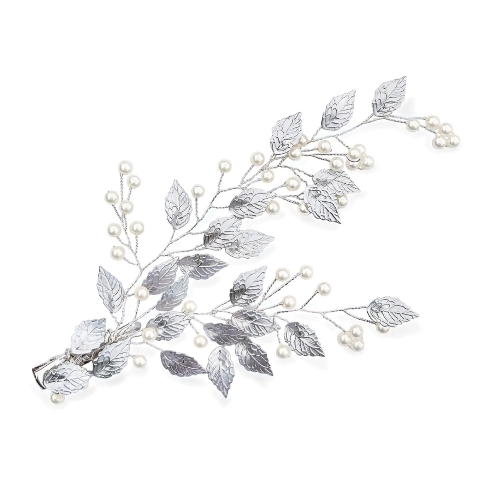 Ivory & Co Pearl Hair Accessories | Silver Hair Accessories*Ivory and Co Summer Breeze Silver Enamelled Leaf and Pearl Sprig Clip