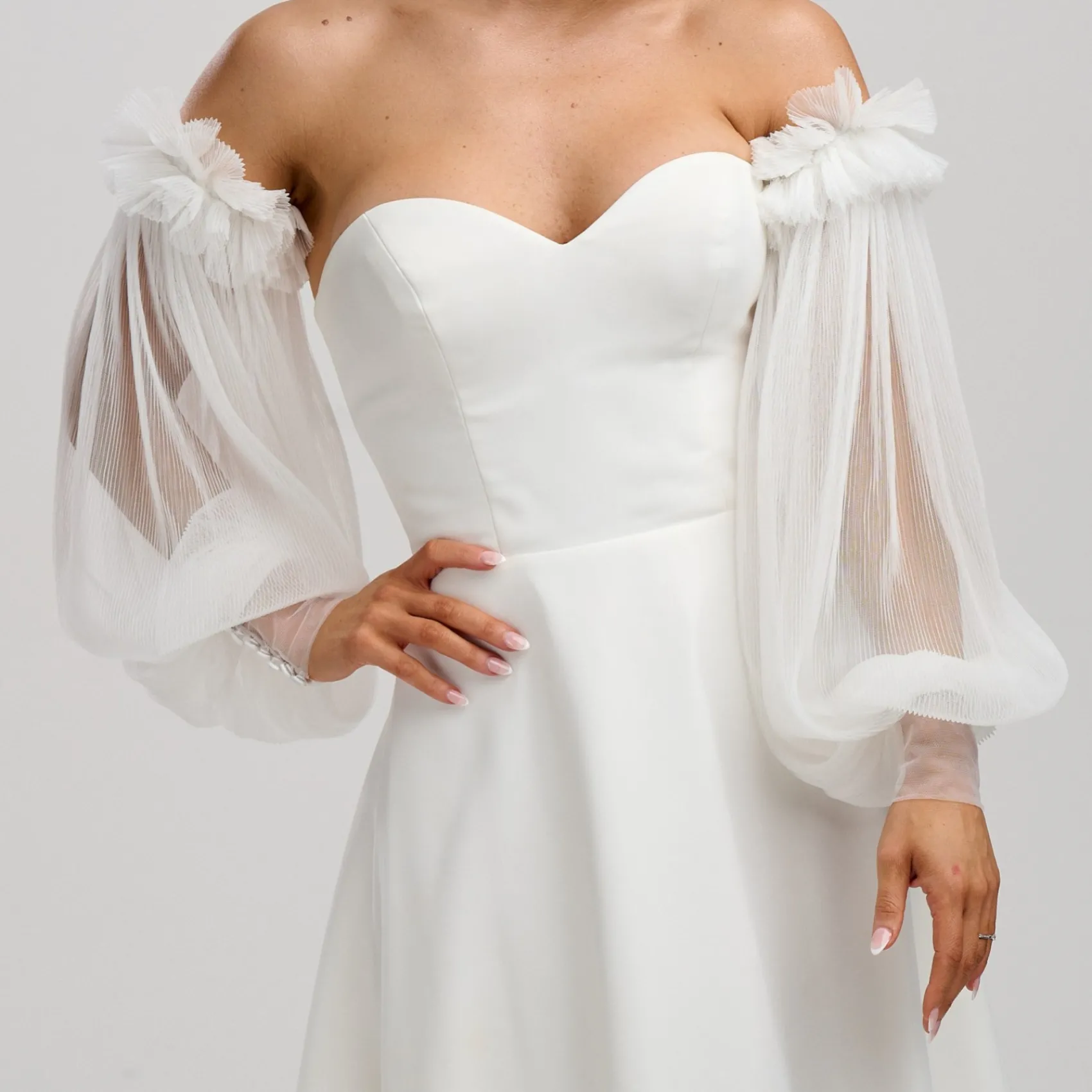 Poirier Wedding Dress Sleeves*Plisse Tulle Puff Sleeves Ivory