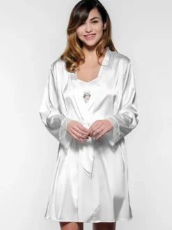 Poirier Honeymoon Gifts | Bride Gifts*Satin Diamante 'Bride' and 'Just Married' Bridal Robe Ivory