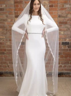 Perfect Bridal Single Tier Veils | Chapel Length & Cathedral Veils*Single Tier Cathedral Veil with Lace Leaf Embroidery Ivory