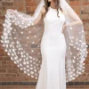 Perfect Bridal Single Tier Veils | Waltz Length Veils*Single Tier Heavily Embellished 3D Flowers Waltz Length Veil Ivory