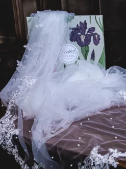 Perfect Bridal Single Tier Veils | Chapel Length & Cathedral Veils*Single Tier Pearl Cathedral Veil with Floral Lace Edge Ivory