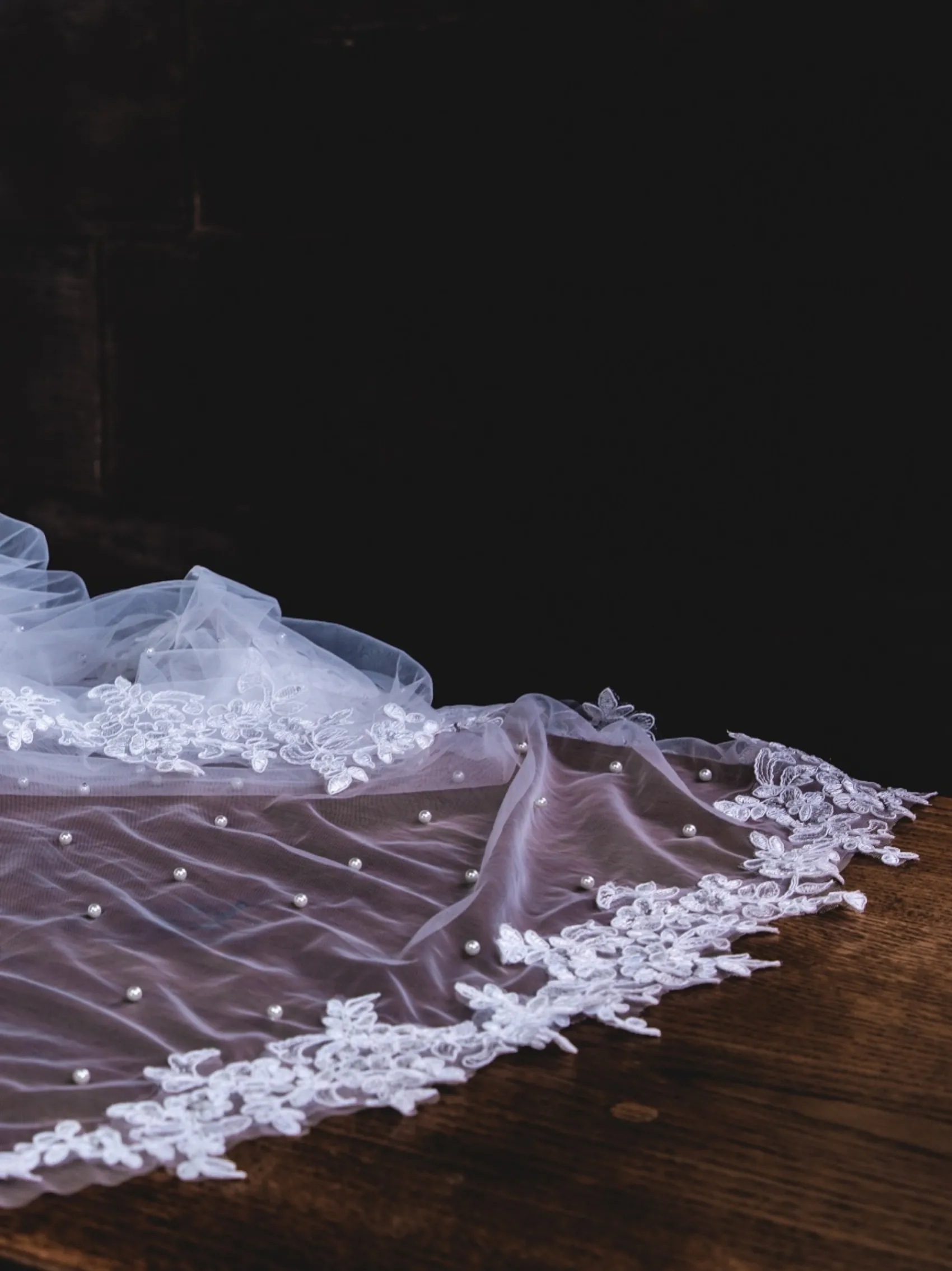 Perfect Bridal Single Tier Veils | Chapel Length & Cathedral Veils*Single Tier Pearl Cathedral Veil with Floral Lace Edge Ivory