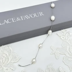 Lace & Favour Pearl Jewellery | Silver Wedding Jewellery*Kala Freshwater Pearl Bracelet Ivory/ Silver